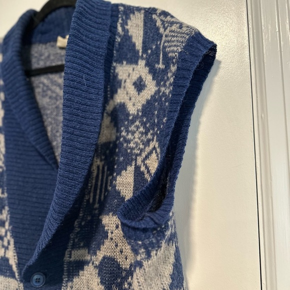 Vintage Alafoos Small Blue Icelandic Wool Button Closure Pocketed Cardigan Vest. - Picture 13 of 16